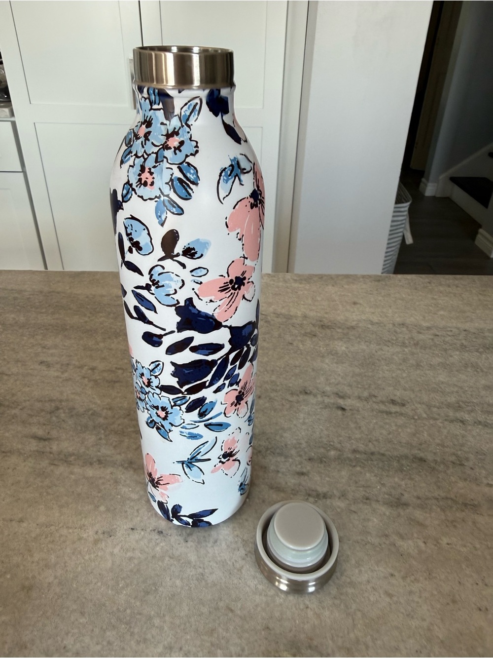 Floral Stainless Steel Water Bottle - White, Pink & Blue - Picture 3 of 6